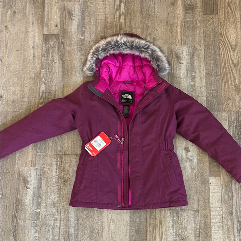 The North Face Kids' Magenta Puffer Jacket with Faux Fur Hood